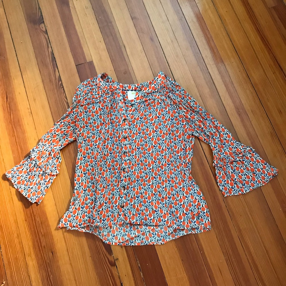 Anthropologie / Maeve flowy blouse with orange print